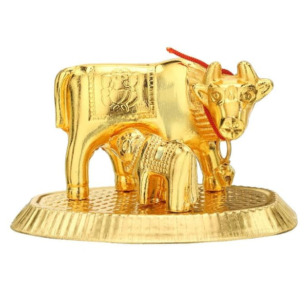 GiftNagri Golden Cow and Calf Idol Statue for Home Temple Pooja Corporate Office Gift Item