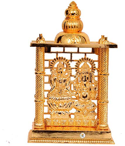 KDT Gold Plated Aluminium Lakshmi Ganesh Idol Murti Temple for Pooja | Maa Laxmi Ganesh Handmade Statue Laxmi MATA, Ganesh Ji Murti for Diwali Pooja Lord Ganesha Laxmi