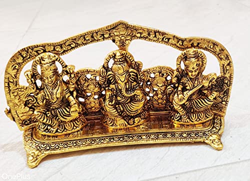 Purvik Vastu feng Shui Gift Product Collection White Metal Golden Oxidized Laxmi Ganesh Saraswati Choki Decorative Diwali Home Decoration & Gift Item
