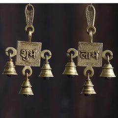 Decor buying Shubh Labh Wall Hanging Set of 2 Subh Labh Plate Wall Hanging with Bell (Pack of 2) Shubh Labh Wall Hanging with Ghanti Home and Pooja Temple Decoration