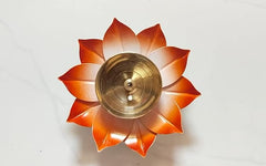 Yellow Shine MART Brass Akhand Diya Deepak Lotus Oil lamp Colorful Kamal Design for Diwali Gifting Set of 4
