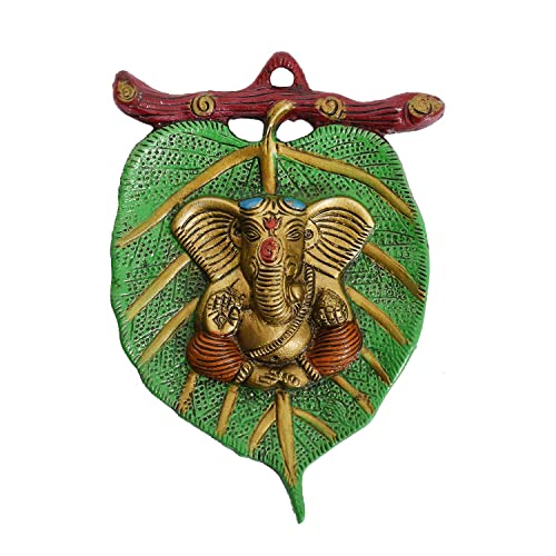 Kmnrb Ganesha Wall Hanging for Home Entrance Door | Lord Ganesha in Dhoti on Leaf Wall Hanging | Ganpati Wall Hanging for House Main Door/ganpati Decorations/ganpati Decoration (Copper) (Desigen1)