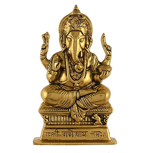 Great Art Metal Ganesh On Multi Color Leaf for Home Decor and Gift Purpose(22 x11x 4 cm) (Gold-1)