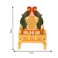 Piepot Gold Plated Metal God Singhasan of Laddoo Gopal for Pooja Mandir (Green, 16X11cm)
