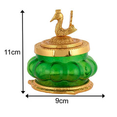 Piepot Akshaya kubera Lakshmi Pot toughened Glass Pooja Articles-Gold Plated Green Coloured Kubera Pot (GREEN Kubera pot)