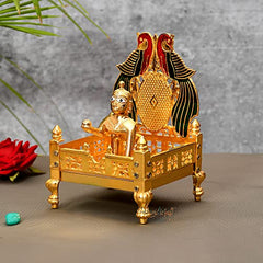 Handicraft Hub India Gold Plated Metal God Singhasan with Laddu Gopal for Pooja Mandir, Multicolor
