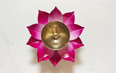 Yellow Shine MART Brass Akhand Diya Deepak Lotus Oil lamp Colorful Kamal Design for Diwali Gifting Set of 4