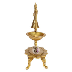ARTVARKO Brass Bird Peacock Traditional Hanging Bell Diya Oil Lamp Stand Diwali Puja Home Office Temple, 8 Inches