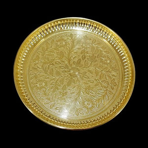 RS Retails RSV Puja Thali/Bhog Thali for Home Mandir Office, Diwali Weeding Return Gift Items (Brass, Gold Colour, 10 Inches)
