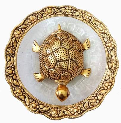 shiv omkar Metal Glass Golden Kachua Plated PujaTurtle with Golden Color ce - 14 cm (Brass, Brass, Glass, Gold)