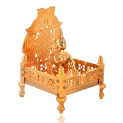 Piepot Gold Plated Metal God Singhasan of Laddoo Gopal for Pooja Mandir (Gold, 12x17cm)
