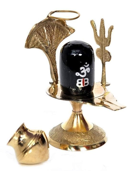 ASTROTALKS Lord Shiva Linga Lingam Shivling Statue, Shesnag and Trishul with, Best Festive Puja Sculptures and for Gifts (9 cm Height) (Brass, Golden)