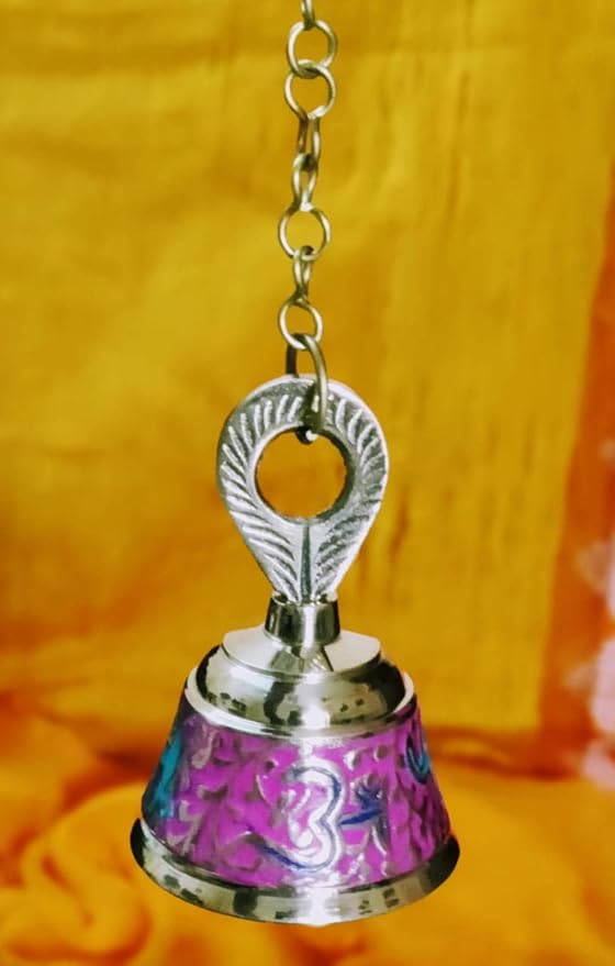 Brass Wall Hanging Bells for Home Mandir Temple Living Room Decoration Pooja Decorative Items Door Ding Dong Puja Bell (Temple Bell (Coloured - 3