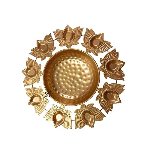 S A Handicraft Meidum Lotus Diya Metal Urli Pot Potpourri Bowl for Home and Office Decor & Festival Gift,Water Floating Flowers and Tealight Candle Holder for Vastu, Pooja and Home Decoration (Gold)