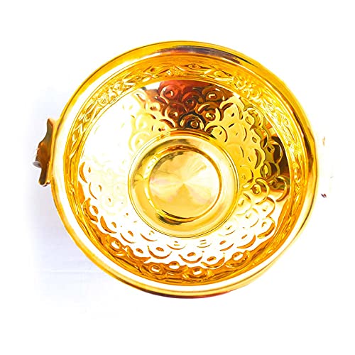 JAIN ART VILLA Decorative Engraved Scallop Golden Urli, Indian Handmade Round Traditional Urli Bowl in Gold Tone (8 Inch)