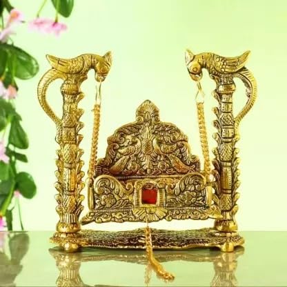 bharti Handicraft Emporium Metal Swing Laddu Gopal Jhula,Krishna Hindola Palana,Decorative Laddu Gopal for Temple Pooja,Showpiece Figurines,Religious Idol Gift Article