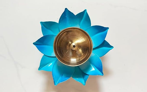Yellow Shine MART Brass Akhand Diya Deepak Lotus Oil lamp Colorful Kamal Design for Diwali Gifting Set of 4