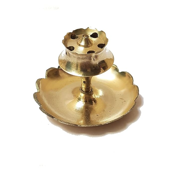 The Pooja Shop Small Brass Incense Stand (Agardan, Agarbatti Stand) Golden 18 Gm
