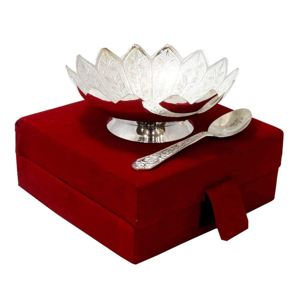 Piepot German Silver Plated Silver Flower Kamal Shape Bowl Set of 2 Standard Home Use Bowl, Gifting Best for Serving Gifting