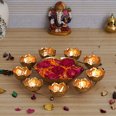 UNIQUE ART 9 Lotus Diya Shape urli Bowl for Home and Pooja Decorations