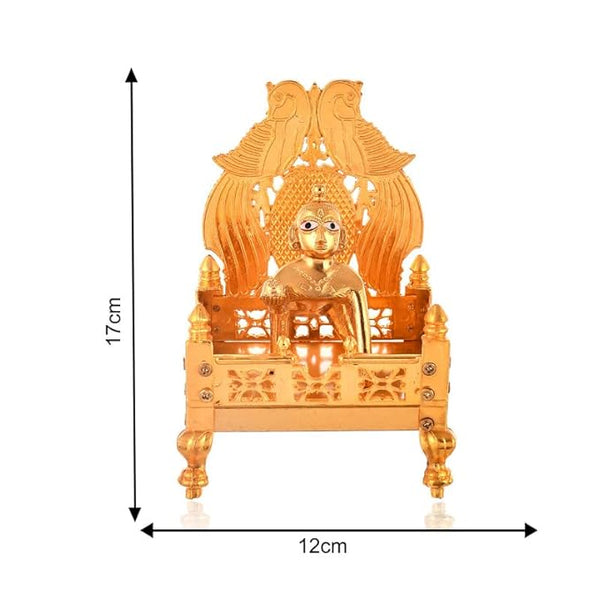 Piepot Gold Plated Metal God Singhasan of Laddoo Gopal for Pooja Mandir (Gold, 12x17cm)
