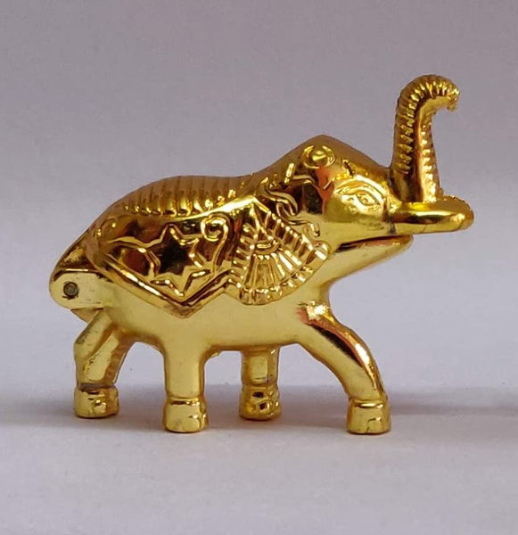 Bhakti Minds Single Elephant Shape Roli-Chandan, Chawal Akshat Haldi Holder, Sindoor Daani, Kumkum Box Chopda for Pooja (Golden)