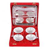 JAIPUR ACE Celebration Silver Plated Metal Bowl Set with Red Velvet Box 4 Bowl: 4 Spoon: 1 Tray (Silver Plated)