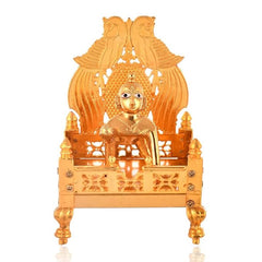 Piepot Gold Plated Metal God Singhasan of Laddoo Gopal for Pooja Mandir (Gold, 12x17cm)