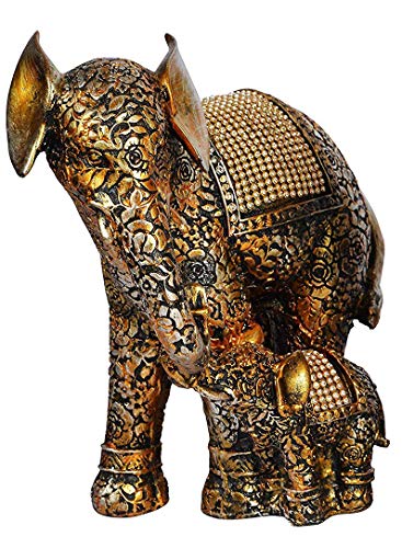 FeelOrna handicrafts and Jewellery Metal Mother Elephant with Baby Figurine (17.78 x 13.97 x 22.86 cm, Golden)