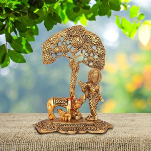 UrbanShilp Krishna Gift with Cow Calf Statue Murti Idol for Home Decoration, Gift Items for Anniversary,Wedding,House Warming,Return Gift