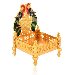 Piepot Gold Plated Metal God Singhasan of Laddoo Gopal for Pooja Mandir (Green, 16X11cm)