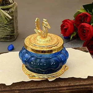 JAIPUR ACE Akshaya Kubera Lakshmi Pot | Divine Puja Celebration Metal Glass Figurine with toughened Glass (Wt: 190 gm) (Kubera Blue Pot)