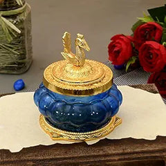 JAIPUR ACE Akshaya Kubera Lakshmi Pot | Divine Puja Celebration Metal Glass Figurine with toughened Glass (Wt: 190 gm) (Kubera Blue Pot)