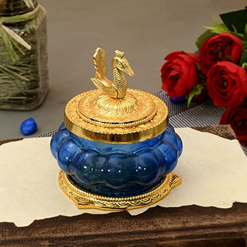 JAIPUR ACE Akshaya Kubera Lakshmi Pot | Divine Puja Celebration Metal Glass Figurine with toughened Glass (Wt: 190 gm) (Kubera Blue Pot)