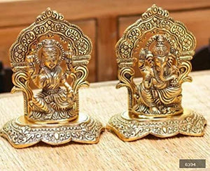 Calming Vibes Traditional Laxmi Ganesh Set Idol Showpiece - Metal Gold Plated Lakshmi Ganesha Idols for Office,Temple Diwali Puja and Home Lucky Figurine Decorative Showpiece