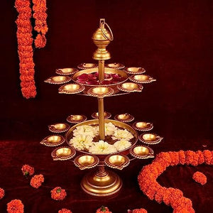 A A HANDICRAFTS Accessories Decorative Urli Bowl with Stand | Diya Stand with Urli Bowl for Candles | Diya Decoration | Diya Stand Urli Bowl for Pooja Room- 52 cm x 35.5 cm- Golden