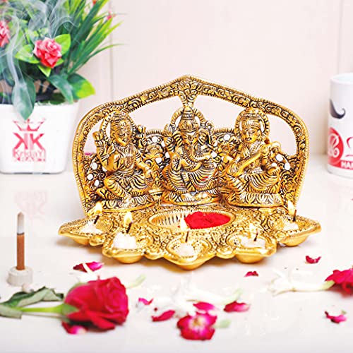 KridayKraft Laxmi Ganesha Saraswati Metal Statue with Diya,Laxmi Ganesha Murti for Pooja & Decor Your Home,Religious Showpiece,Gift Article for Diwali...