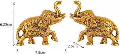 Chandra Art Collection Set of Two Piece Metal Sculptures Elephant Pair for Showpiece and Decoration Decorative Showpiece - 7.5 cm  (Metal, Gold)