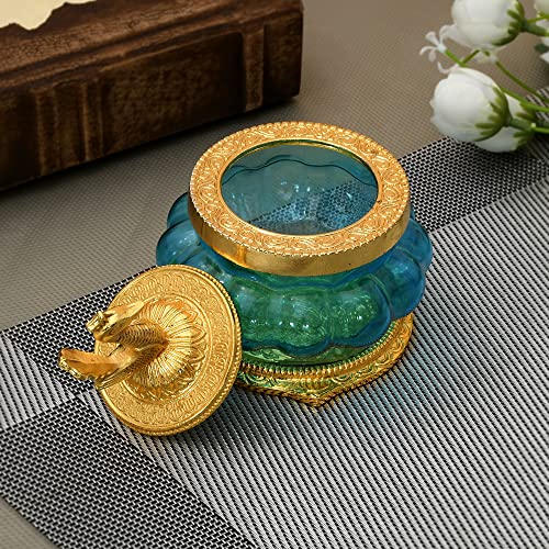Handicraft Hub India Metal Pot Kuber Laxmi Ji Pot for Pooja and Home Temple Sky Blue (9x11CM)