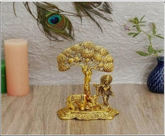 Panipat Bartan Bhandar Heavy Grade Aluminium Decorative Krishna with Cow Idol / Figurine, Gold, Set of 1 Pc