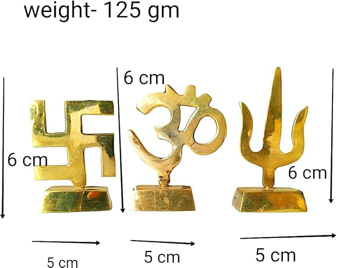 Asha Enchant Decor Om Swastik Trishool Symbol Idol Gold Plated Brass Statue Murti Home Office Temple Decorative Showpiece