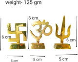 Asha Enchant Decor Om Swastik Trishool Symbol Idol Gold Plated Brass Statue Murti Home Office Temple Decorative Showpiece