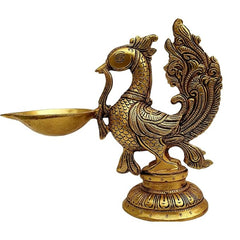 MohanJodero Elegant Brass Peacock Antique Diya