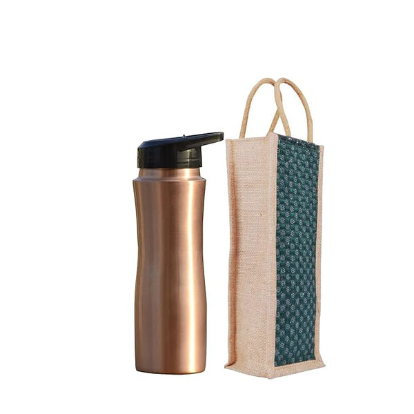 soulvinee™ Copper Water Bottle with Fliptop Pure Copper Water Bottle I Leak Proof & Rust Proof I Copper Bottle for Home, School & Office | Matte Finish | With jute bag | 950 ml (Pack of 1)