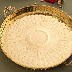 Tears Crafts Brass Pooja Thali, Traditional Puja Plate, Floral Design,10 inches Diameter, 400 Grams, Glossy Polished Handmade Aarti Plate/Thali