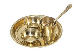 MAHAKAL ARTWARE Brass Brass Ladoo Gopal Bhog Plate,Thakur Ji Bhog Thali,Plate Set for Home,Office Mandir, Temple Set of 5