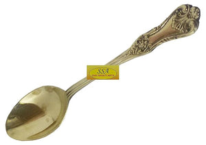 SHIV SHAKTI ARTS Handmade Pure Brass Designer Spoon Length=7 inch