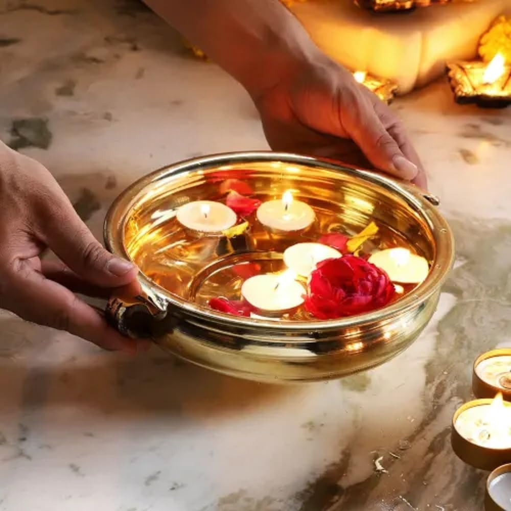 Brass Decorative Bowl Embosed Flower Design Urli for Flowers and Candles Floating Bowl Home Decor Center Showpiece