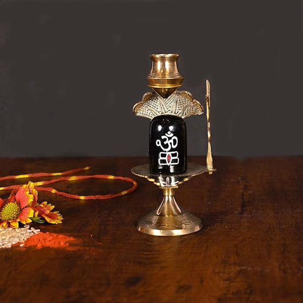 Effigy onlinehub Brass Lord Shiva Linga Lingam Shivling Statue Shesnag Trishul with Brass Matki for Hindu Festive Pooja Puja Sculpture Items Shivling Showpiece