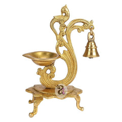 ARTVARKO Brass Bird Peacock Traditional Hanging Bell Diya Oil Lamp Stand Diwali Puja Home Office Temple, 8 Inches